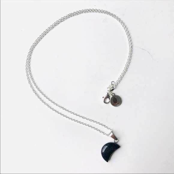Blue Goldstone Crescent Moon Necklace - Picture 2 of 5